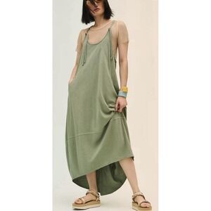 Daily Practice by Anthropologie Lounge Maxi Dress Green Balloon Hem Small NWT